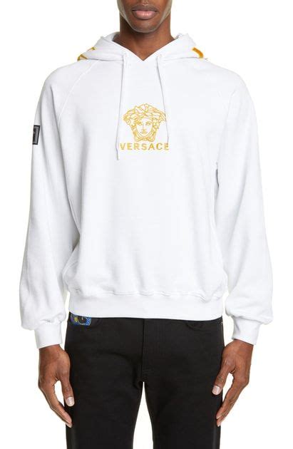 white and gold versace hoodie|Versace hoodie medusa.